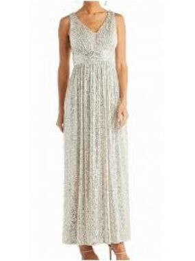 NWT Champagne Sleeveless V-Neck Sequin Maxi Dress